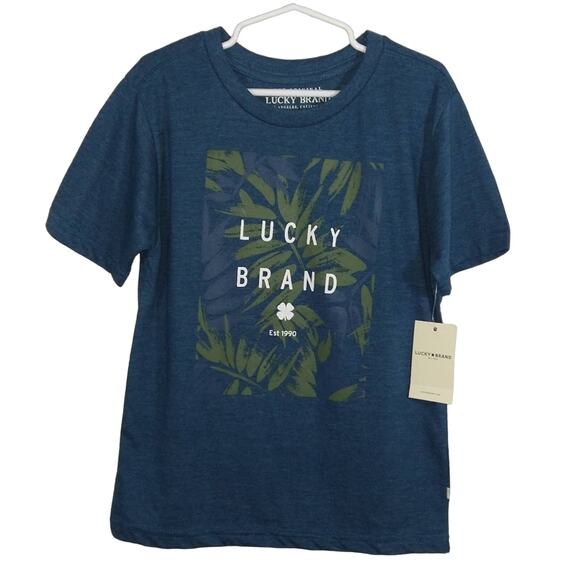 O Lucky Brand Blue Green Tropical Leaf Print Graphic Short Sleeve T-Shirt NWT 6 - Picture 1 of 7